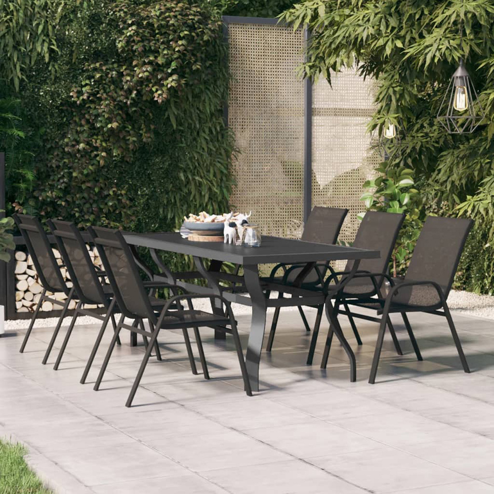 vidaXL 6 Seater Metal Rectangular Garden Dining Table Grey and Black Image 1
