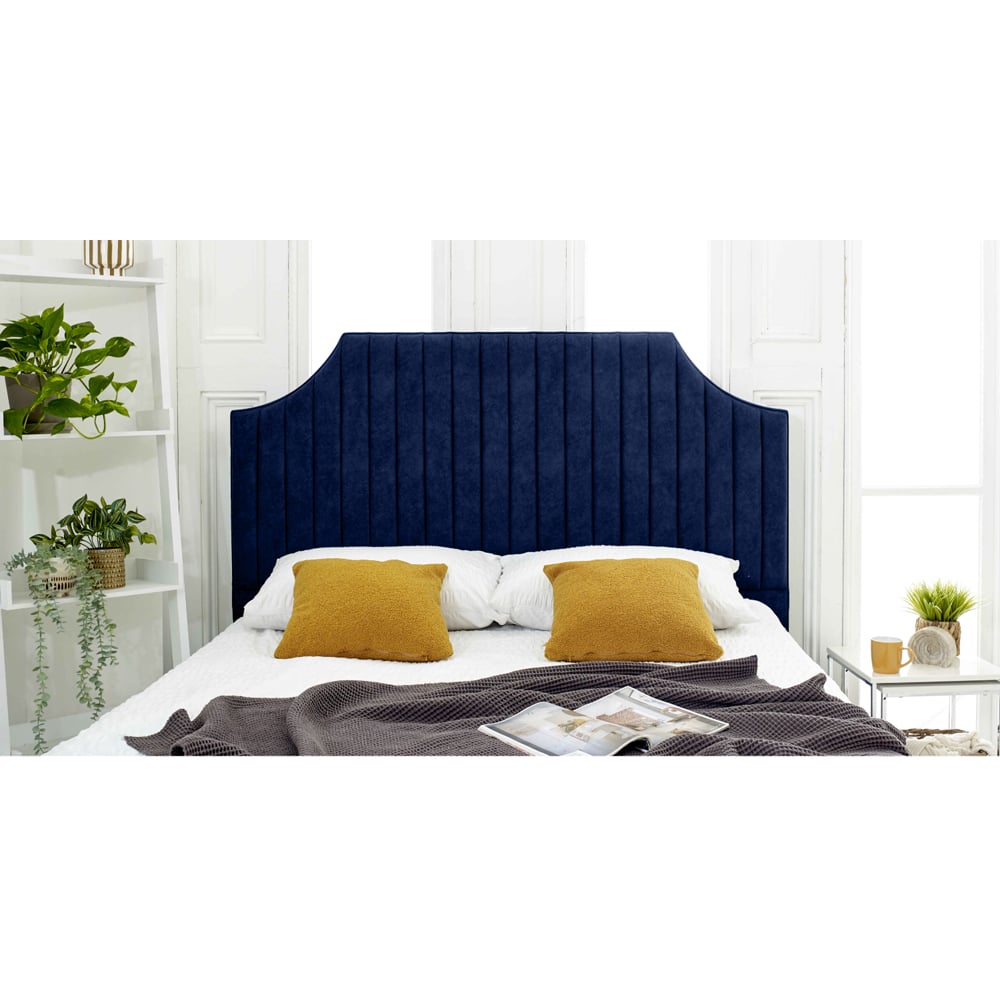 Eleganza Ascend Super King Size Blue Plush Velvet Bed Frame with Lined Headboard Image 3