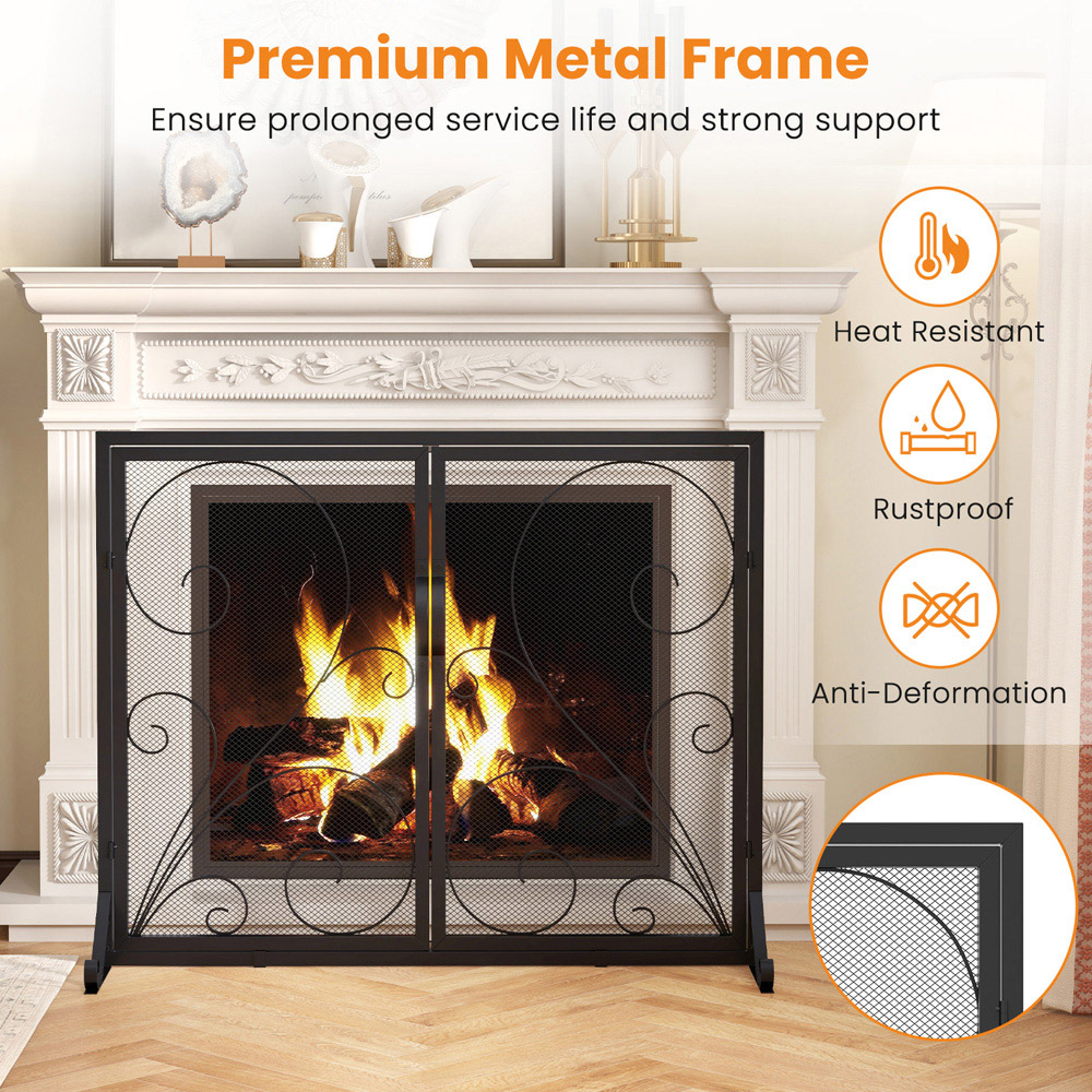 Costway Double Door Black Steel Fire Guard with Magnetic Panels Image 6