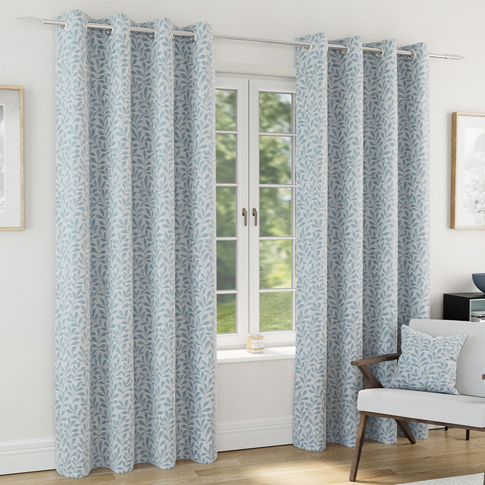 Enhanced Living Sherwood Ice Blue Jacquard Leaf Thermal Blackout Eyelet Curtains 229 x 229cm Image 1