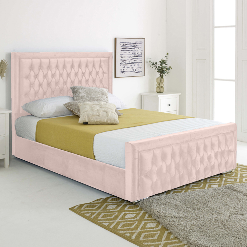 Eleganza Paloma Double Pink Plush Velvet Bed Frame with Headboard and Footboard Image 1
