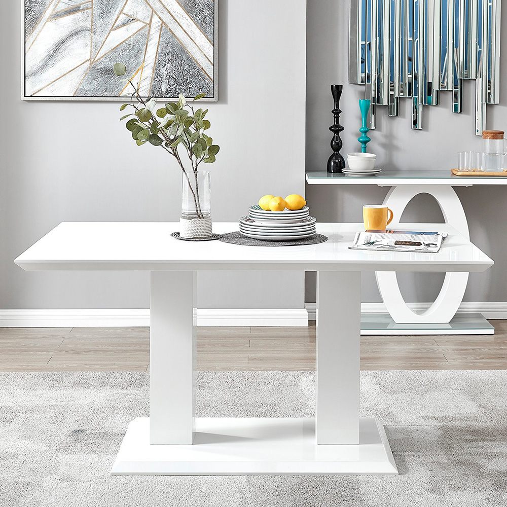 Furniturebox Molini Valera 6 Seater Dining Set White Gloss Cappuccino Beige and Chrome Image 2