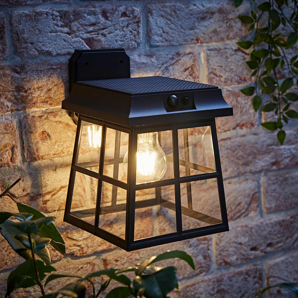 ValueLights Matte Black Solar LED Outdoor Lantern Wall Light with PIR Motion Sensor Image 6