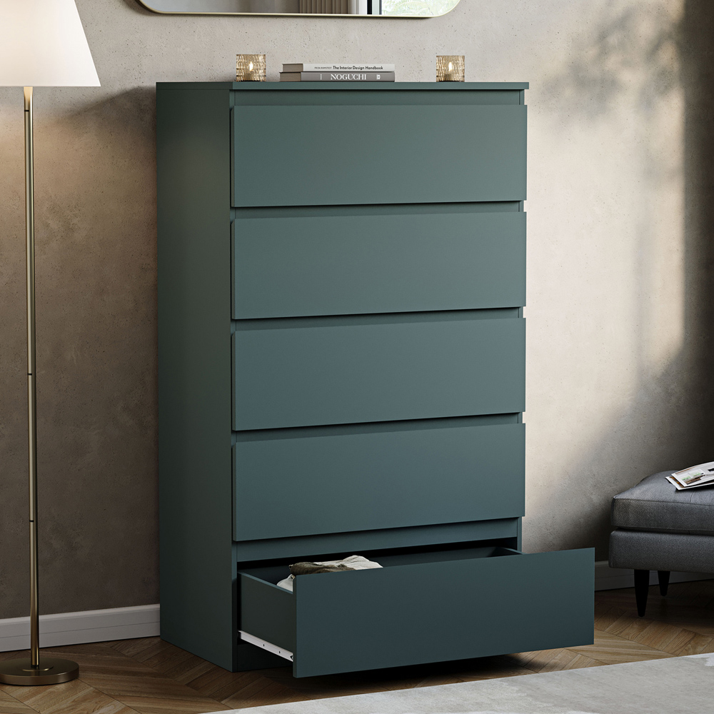 VIDA DESIGNS Denver Jasper Green 5 Drawer Bedside Table Image 4