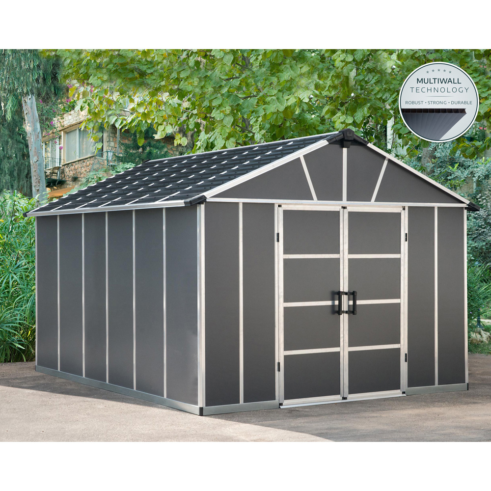 Palram Canopia Yukon 11 x 13.1ft Dark Grey Garden Shed with Wood Polymer Composite Floor Image 2