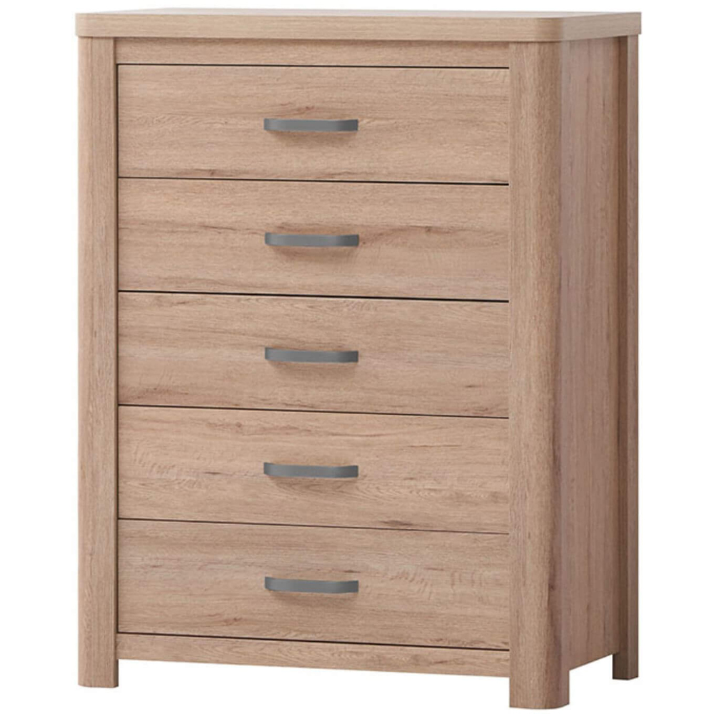 Home Source Huntingdon 5 Drawer Wooden Chest of Drawers Image 2