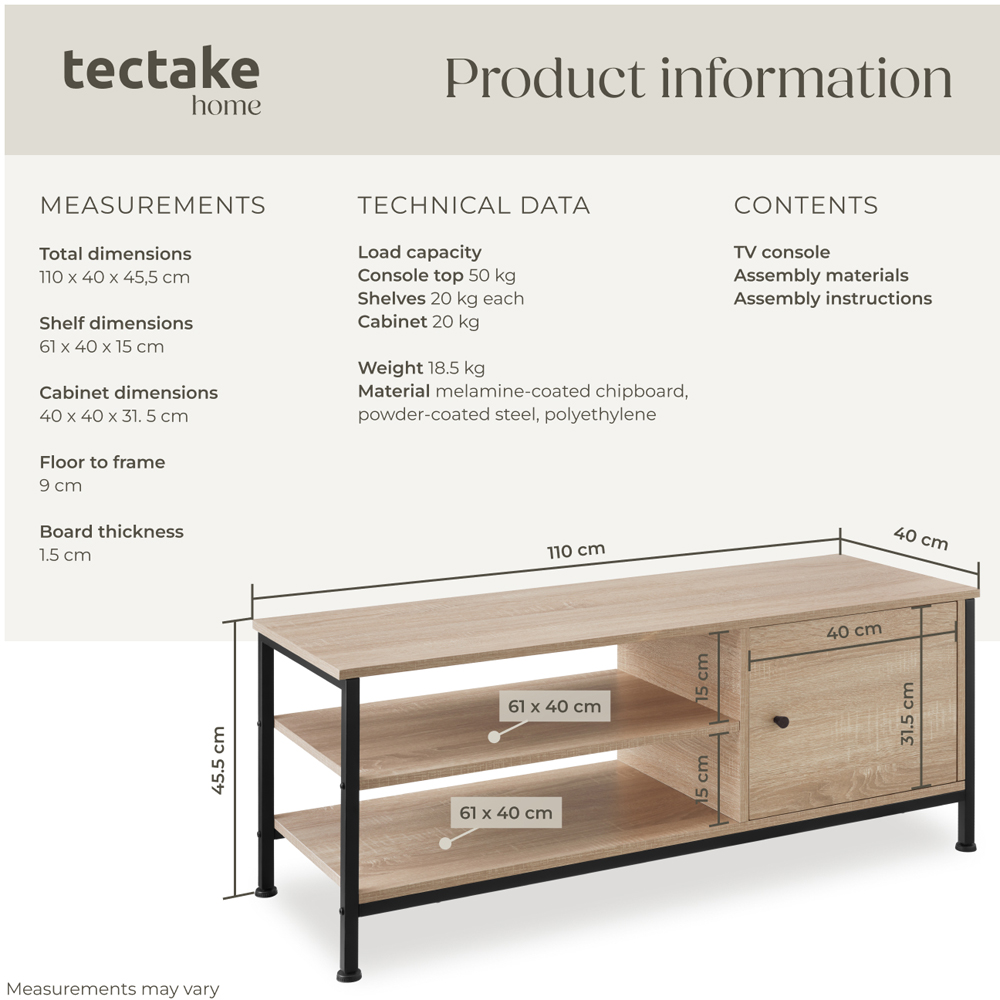 Tectake Durban Single Door 2 Shelf Sonoma Oak TV Stand Image 9