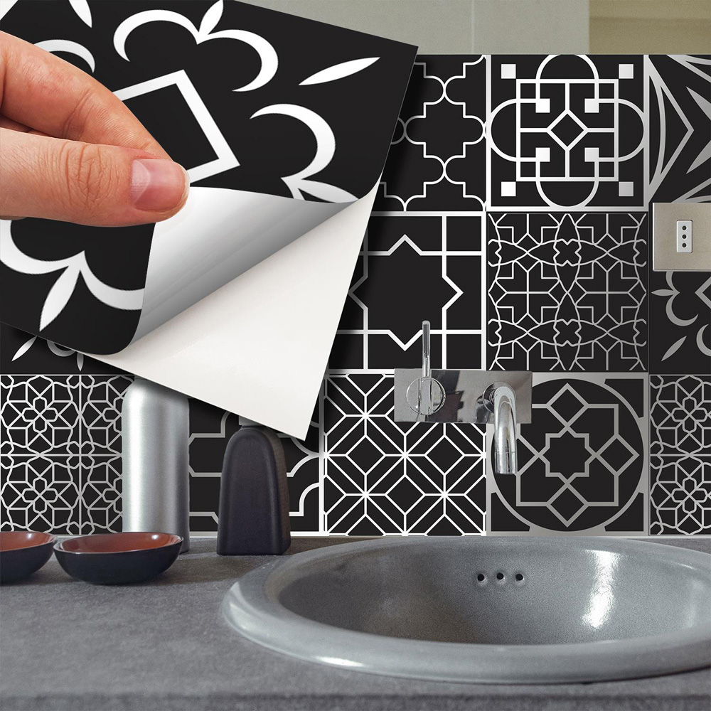 Walplus Arabic Black and Silver Self Adhesive Tile Sticker 24 Pack Image 3