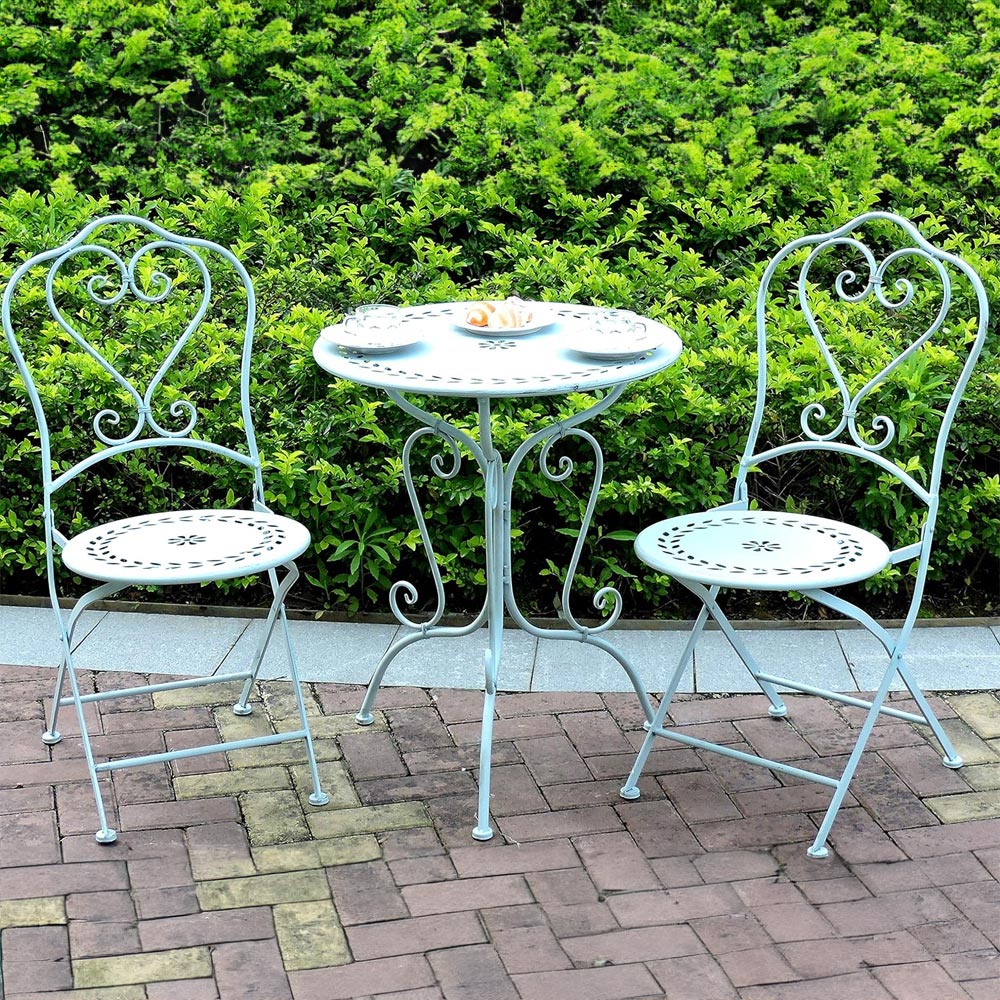 GlamHaus Seychelles 2 Seater Garden Bistro Set Duck Egg Blue Image 1