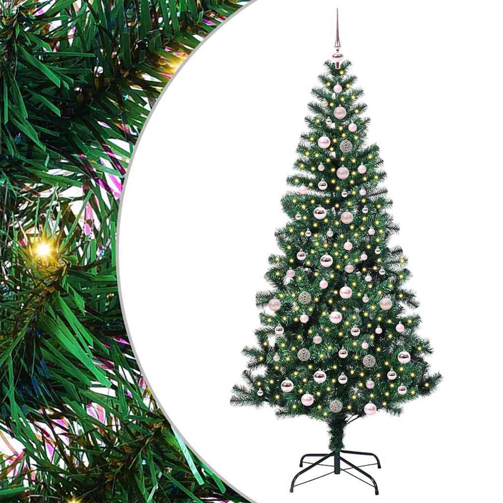vidaXL Pre-Lit Pink Baubles Green Artificial Christmas Tree 8ft Image 2