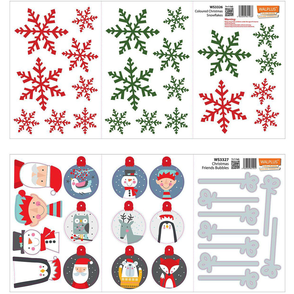 Walplus Bubble Christmas Friends and Colourful Snowflakes Self Adhesive Wall Stickers 35 Piece Image 4