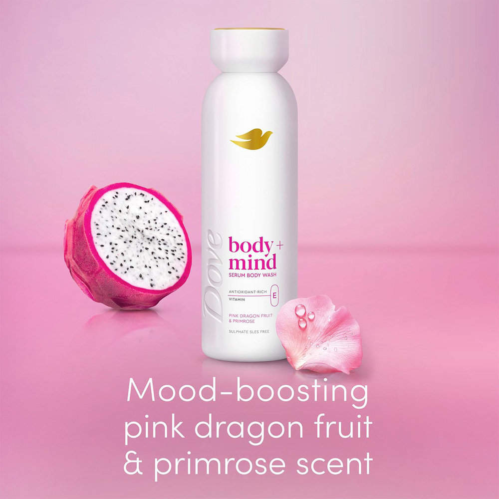 Dove Body+Mind Pink Dragon Fruit and Primrose Vitamin E Serum Body Wash 350ml 6 Pack Image 5