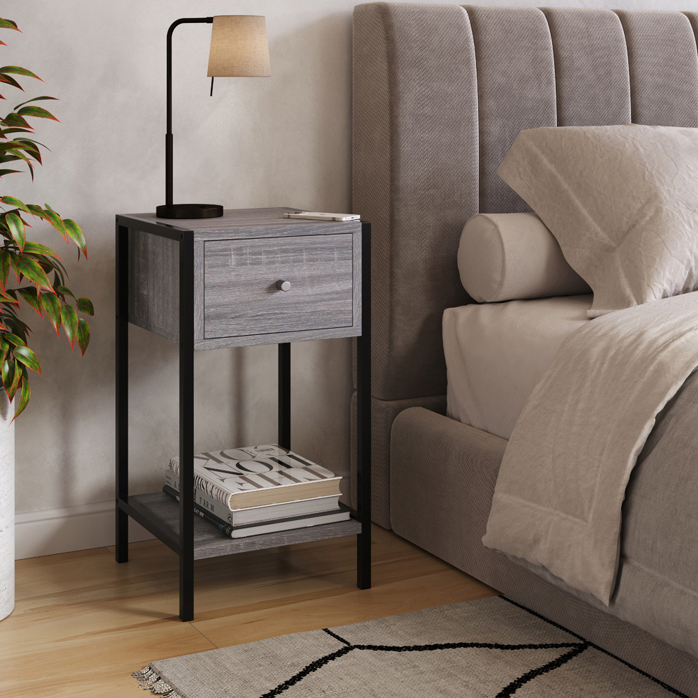 Core Products Kelly Single Drawer Single Shelf Grey Oak Effect Compact Bedside Cabinet Image 8