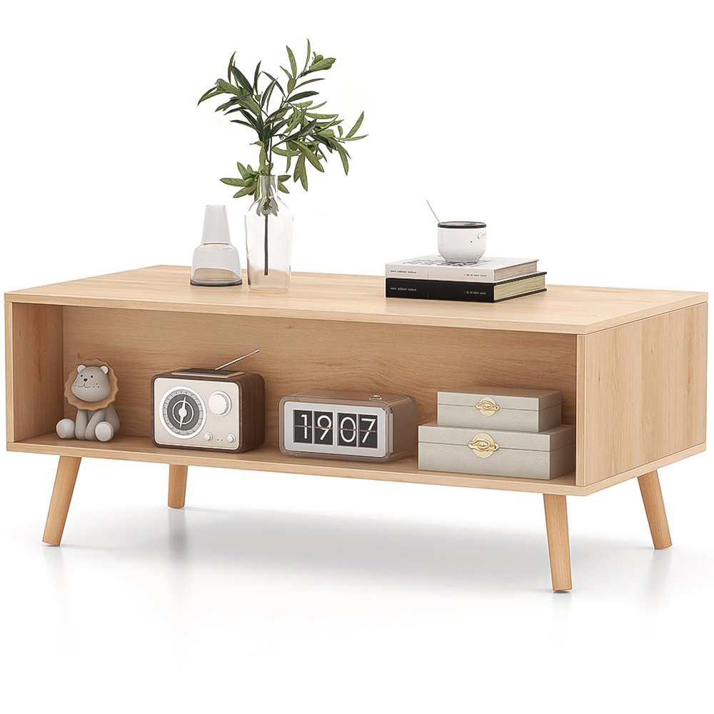 Costway 2 Drawer Natural Mid Century Rattan Coffee Table Image 3