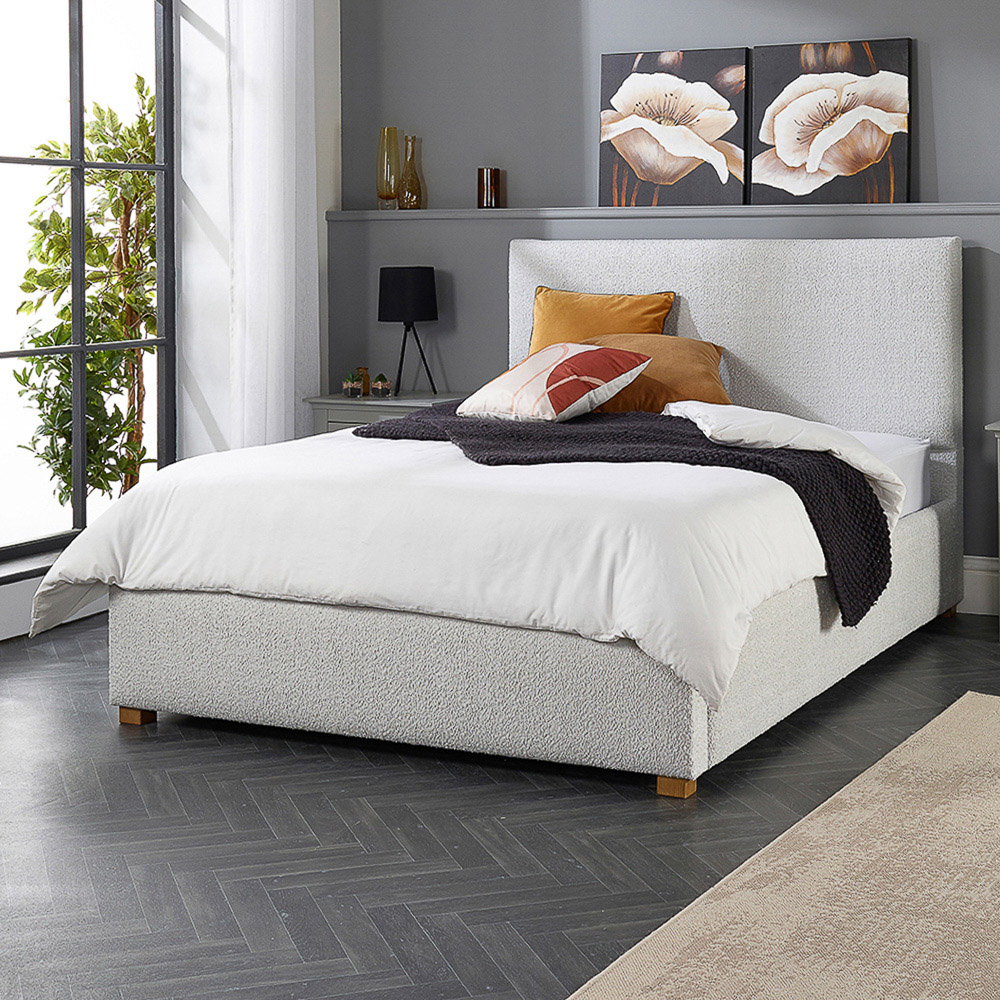 Aspire Small Double Platinum Boucle Upholstered Garland Ottoman Bed Frame Image 7