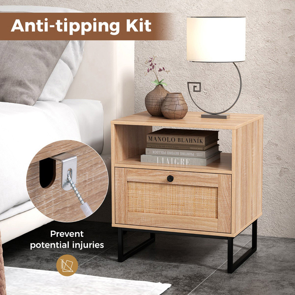 Costway Single Drawer Single Shelf Natural Mid Century Modern Bedside Table Image 6