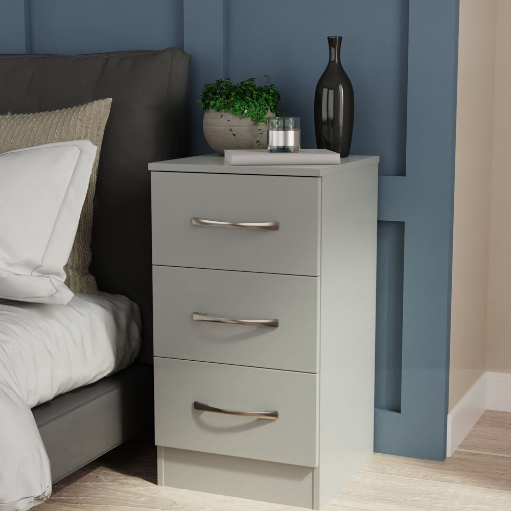 Crowndale Avon 3 Drawer Dusk Grey Bedside Cabinet Ready Assembled Image 7