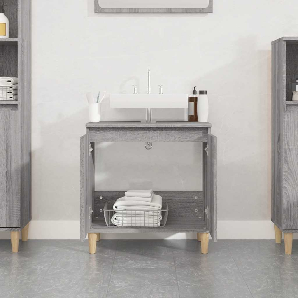 vidaXL 2 Door Grey Sonoma Bathroom Sink Cabinet Image 8