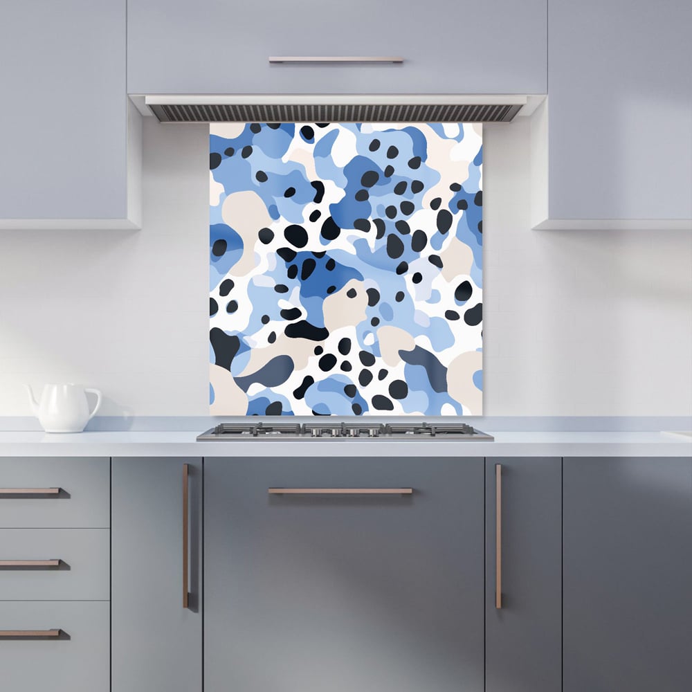 Warren Reed Designer Blue Camouflage Pattern Glass Kitchen Splashback 75 x 70cm Image 1