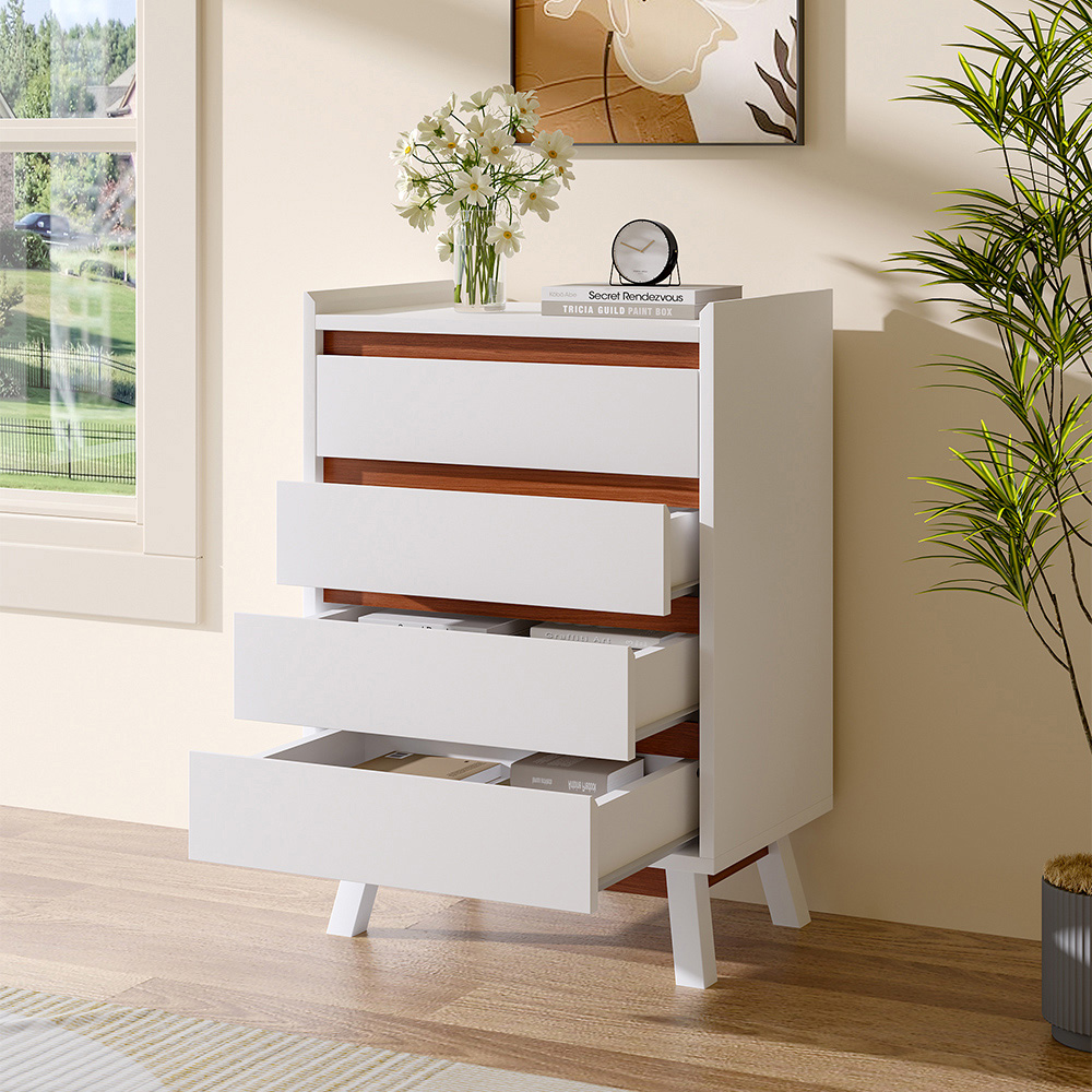 Living and Home 4 Drawer White Wooden Storage Cabinet Image 3