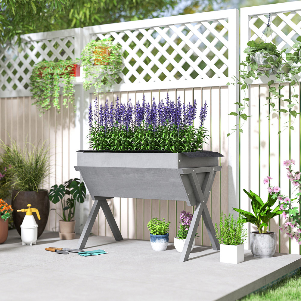 Outsunny Light Grey Wooden Planter Raised Bed 91 x 67.6 x 29cm Image 4