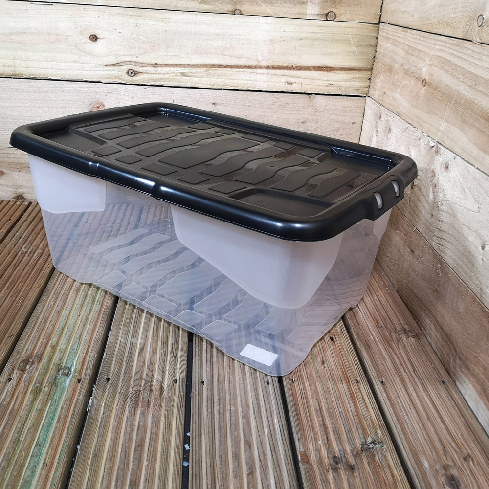 Samuel Alexander 42L Clear Storage Box with Black Lid 3 Pack Image 3