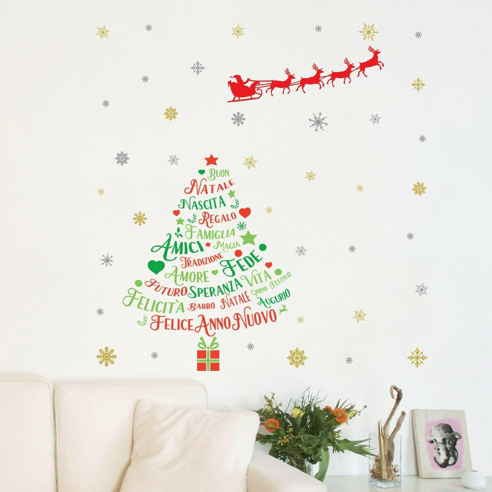 Walplus Italian Quotes Christmas Tree with Santa Sleigh Self Adhesive Wall Sticker Image 3