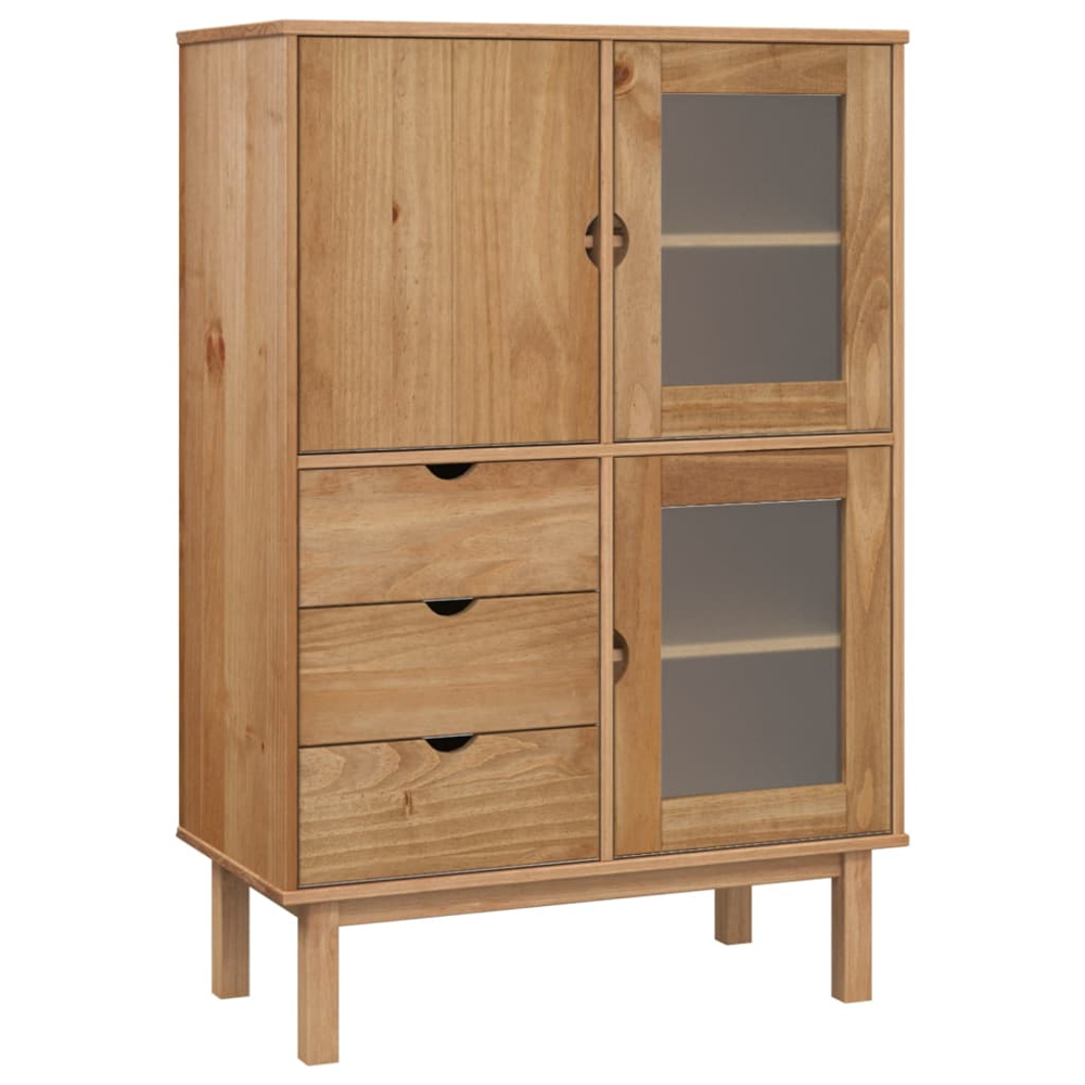 vidaXL Otta 3 Door 3 Drawer Brown Solid Pine Wood Highboard Image 2