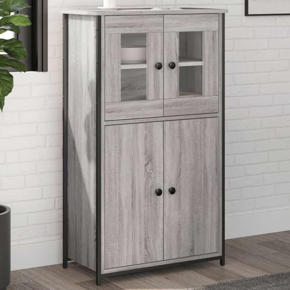 vidaXL 4 Door Grey Sonoma Highboard with Metal Frame Image 1