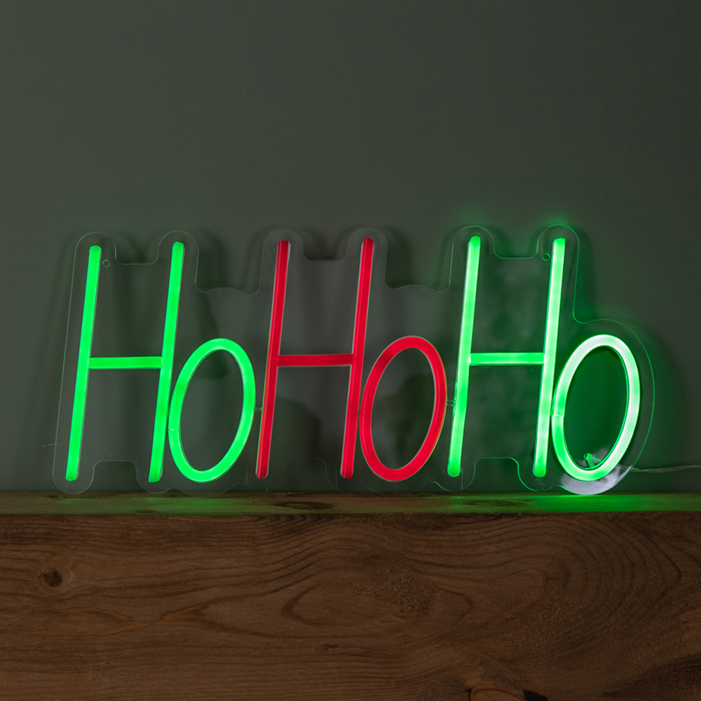 Samuel Alexander Red and Green Light Up Neon Ho Ho Ho Christmas Decoration Image 1