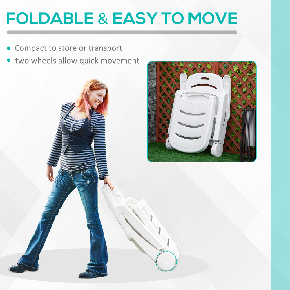 Outsunny White Plastic Folding Sun Lounger Chair on Wheels Image 4