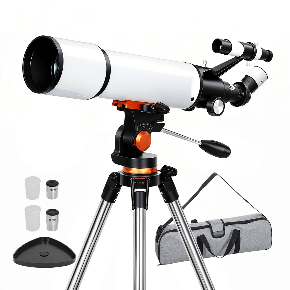 Outsunny White 80mm Aperture Refractor Astronomy Telescope with Carry Bag Image 1