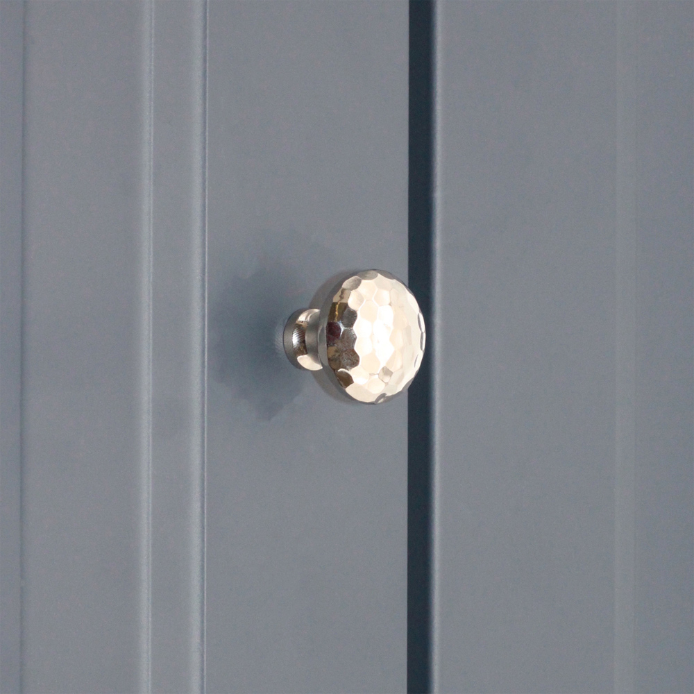 Spira Brass Hammered Mushroom Polished Nickel Cupboard Knob 32mm Image 2