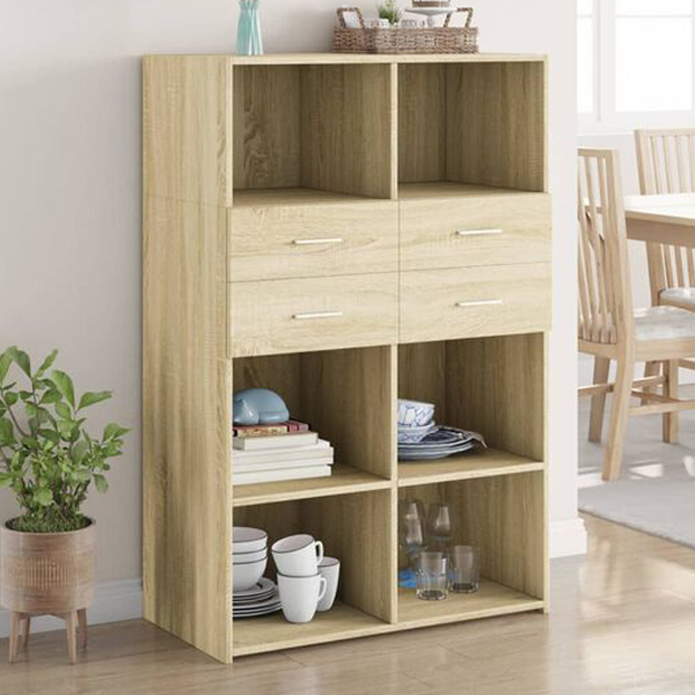 vidaXL 4 Drawer 6 Shelf Sonoma Oak Highboard Image 1