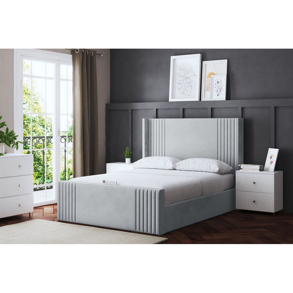 DS Living Elara Super King Silver Winged Panel Bed Frame with Headboard Image 5