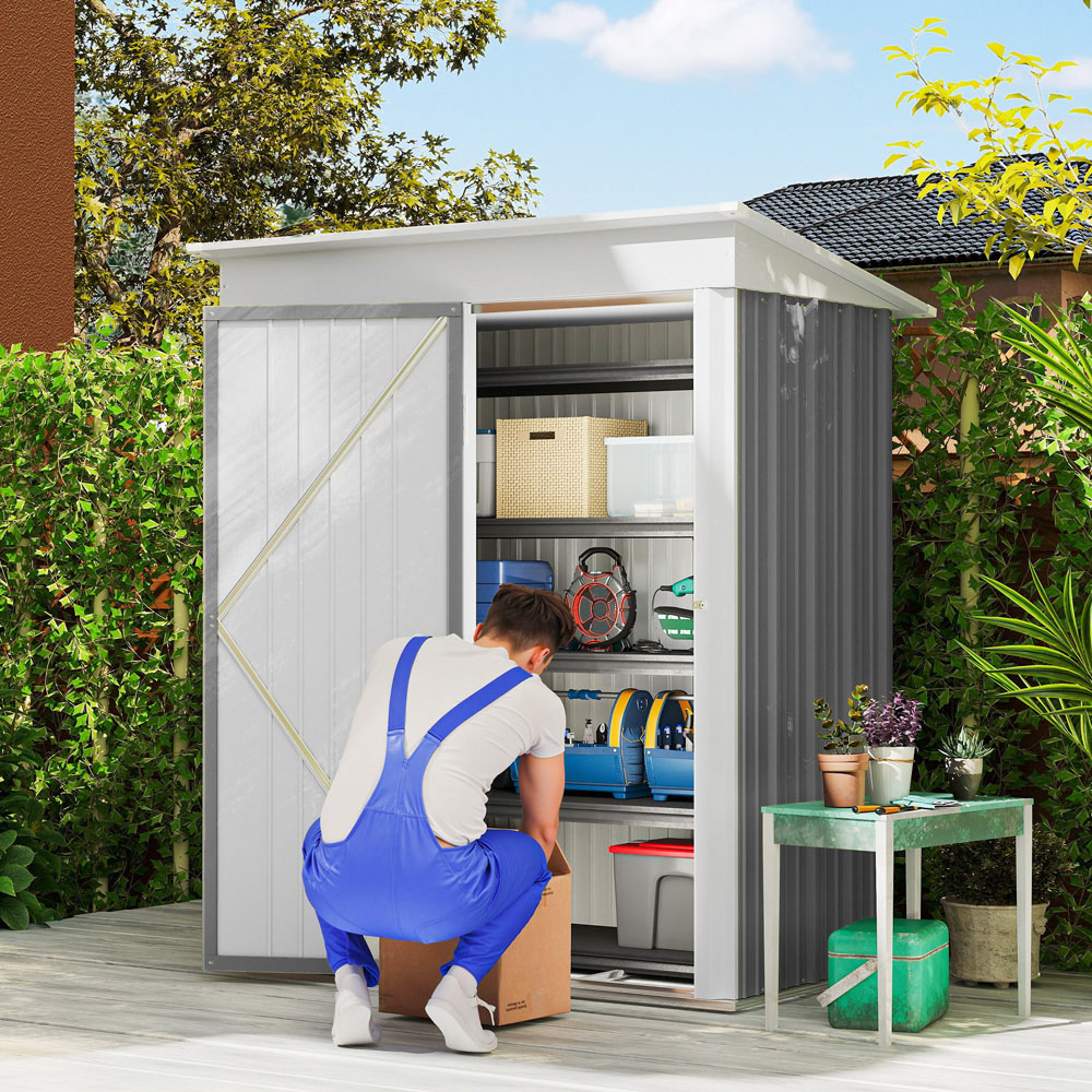 Outsunny 5 x 6ft Grey Metal Lean To Pent Garden Shed Image 2