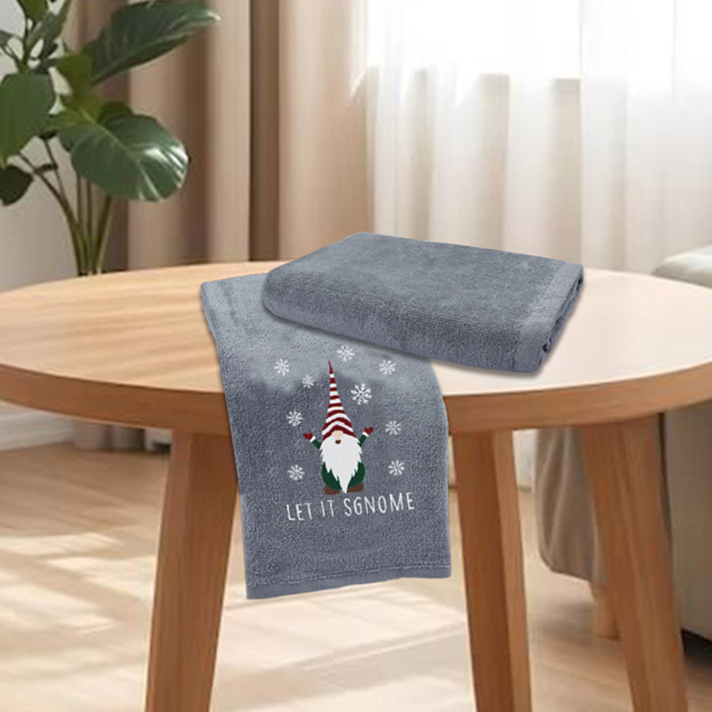 Noel Square Xmas Gonks Grey Hand Towel 2 Pack Image 2