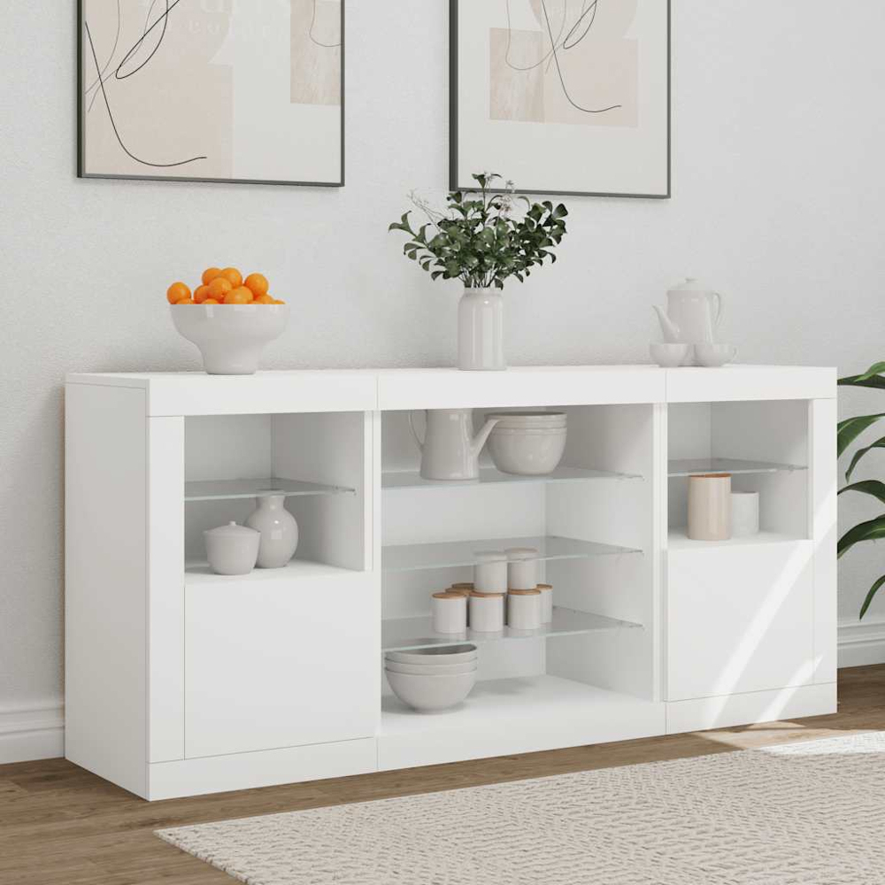 vidaXL 2 Door 8 Shelf White LED Sideboard Image 3