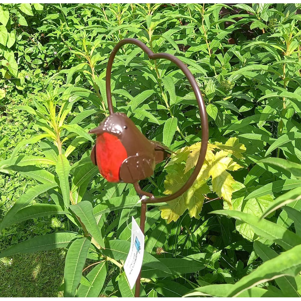 Inspirational Gifting Red Robin in a Heart Garden Plant Stake 1m Image 2