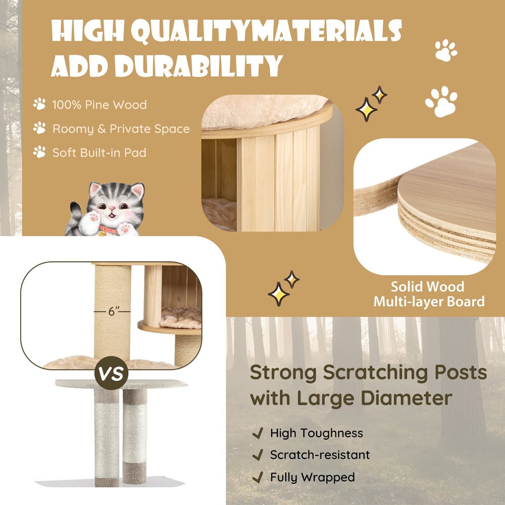 Costway 191cm Beige Cat Tree Scratcher Image 8