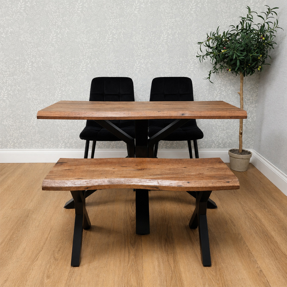 Kosy Koala 4 Seater Wooden Effect Velvet Dining Set with Bench Black Image 2
