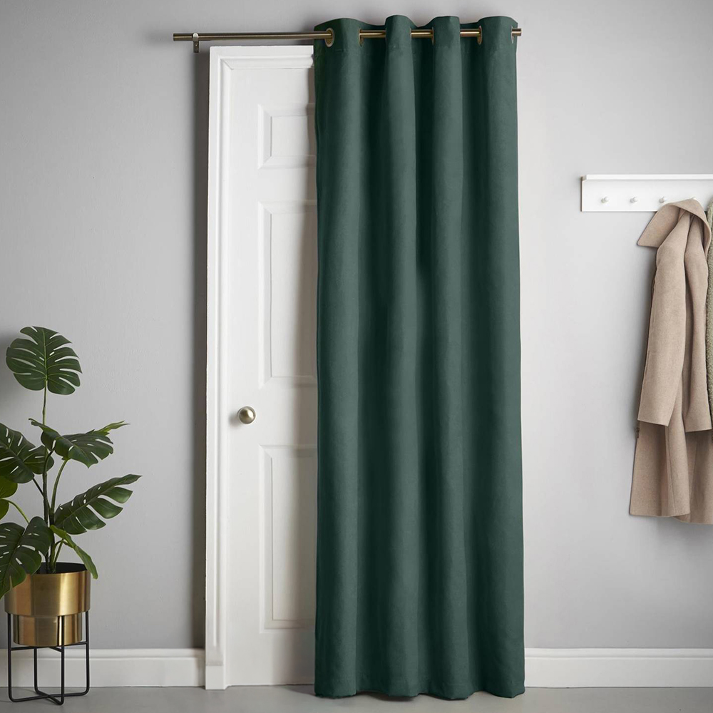 Alan Symonds Green Velvet Chenille Blackout Ring Top Eyelet Curtains 137 x 213cm Image 1