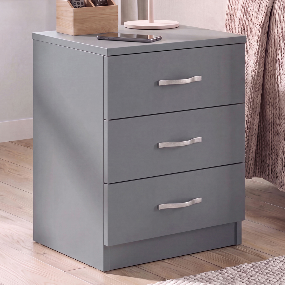 Vida Designs Riano 3 Drawer Grey Melamine Finish Bedside Table Set of 2 Image 3
