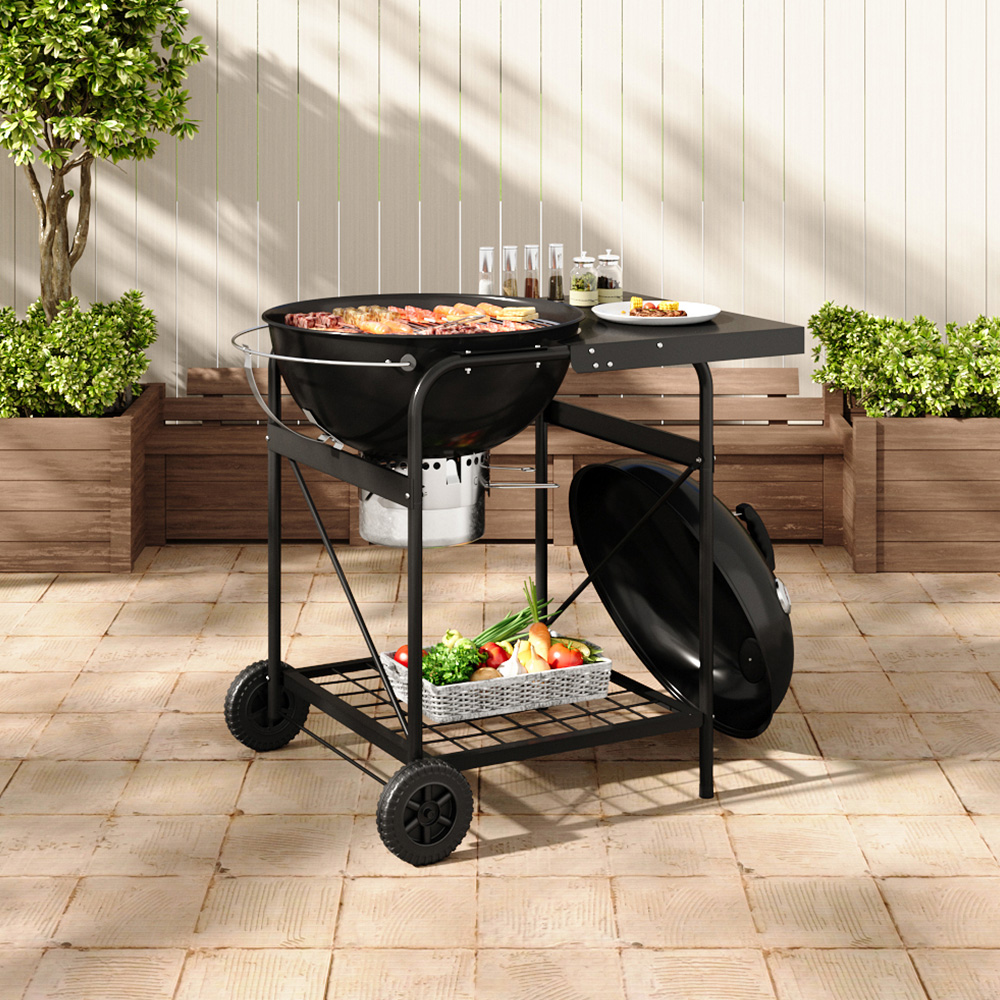 Living and Home Round Outdoor Charcoal BBQ Grill with Side Table Image 2