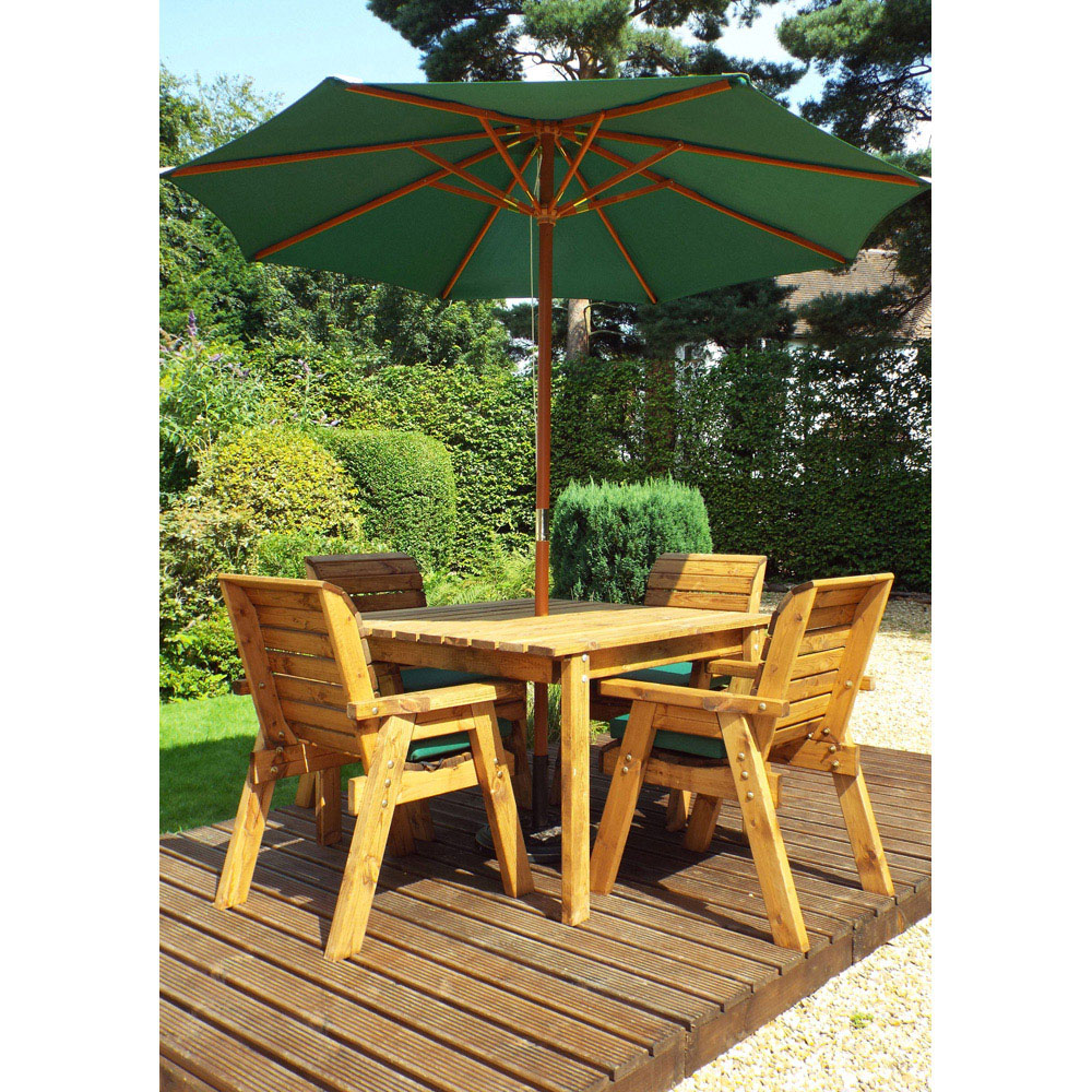 Charles Taylor Solid Wood 4 Seater Square Outdoor Dining Set with Green Cushions Image 7