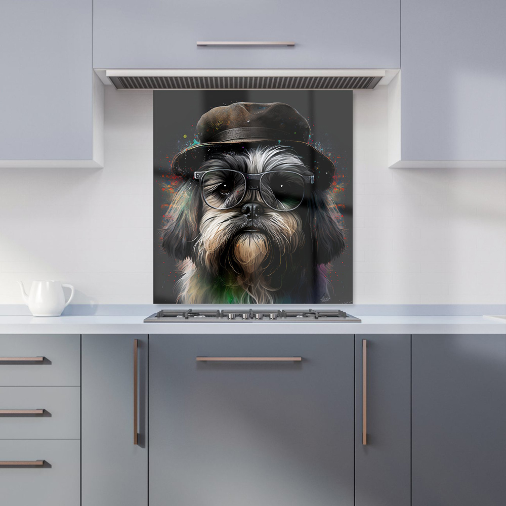 Warren Reed Designer Lhasa Apso Dog Splashart Glass Kitchen Splashback 75 x 70cm Image 1