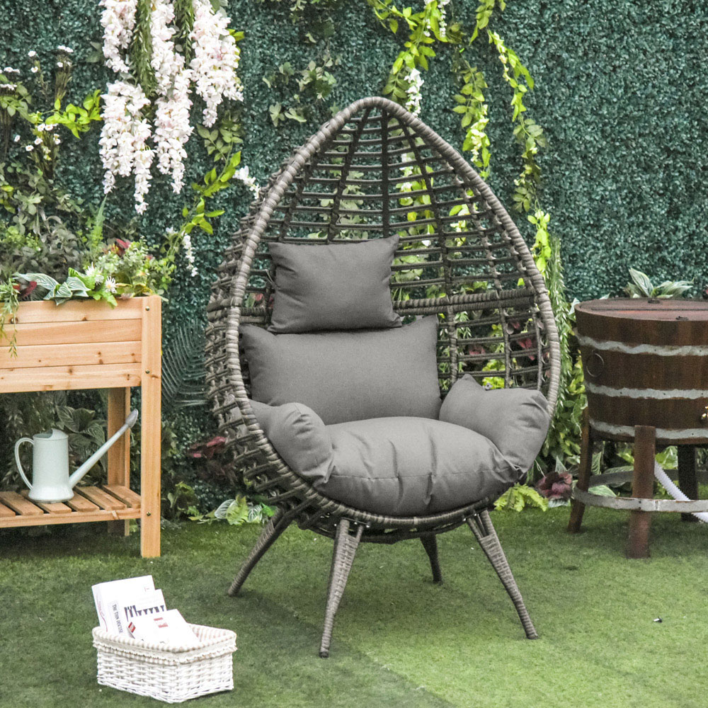 Outsunny Grey Rattan Egg Chair Image 7