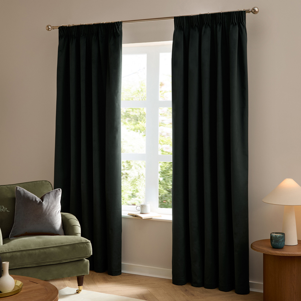 Furn The Ultimate Black Velvet Blackout Pencil Pleat Curtains 117 x 137cm Image 1