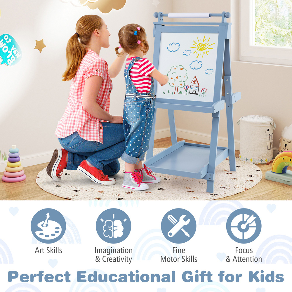 Costway 3-in-1 Kids Blue Double Sided Foldable Art Easel Image 6