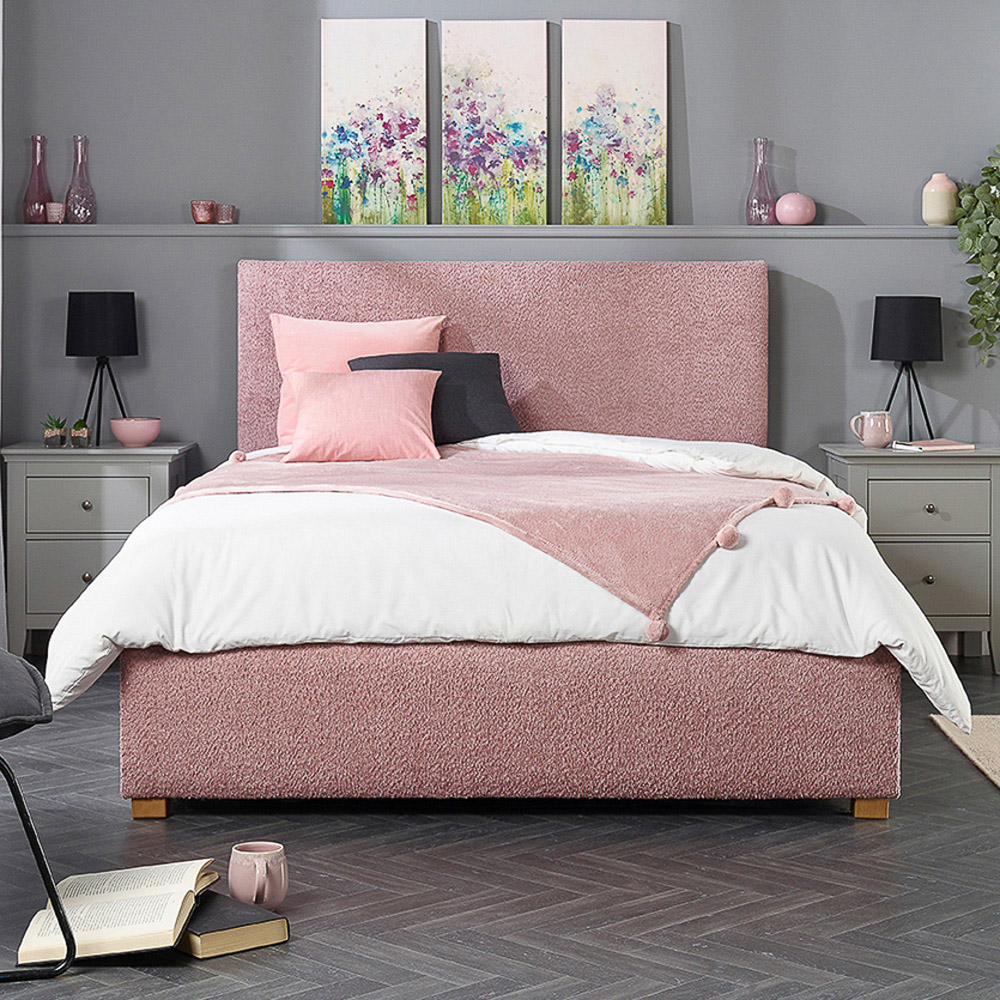 Aspire Small Double Blush Boucle Upholstered Garland Ottoman Bed Frame Image 9